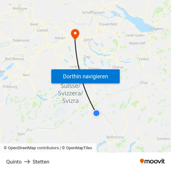 Quinto to Stetten map