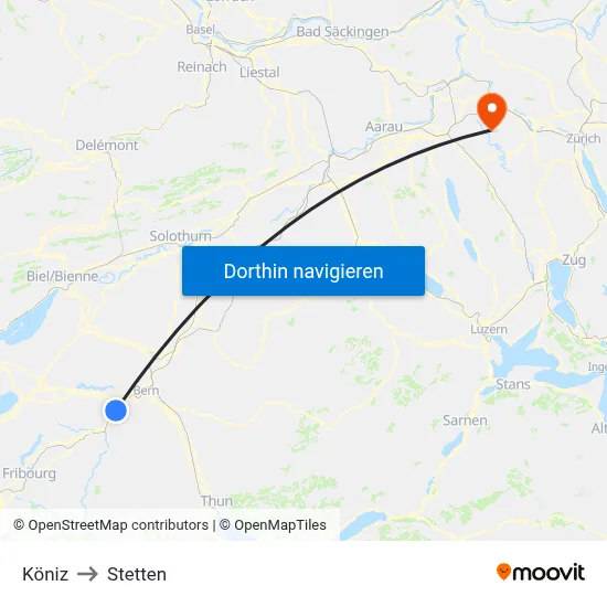Köniz to Stetten map