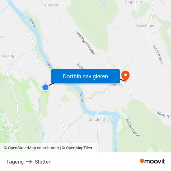 Tägerig to Stetten map
