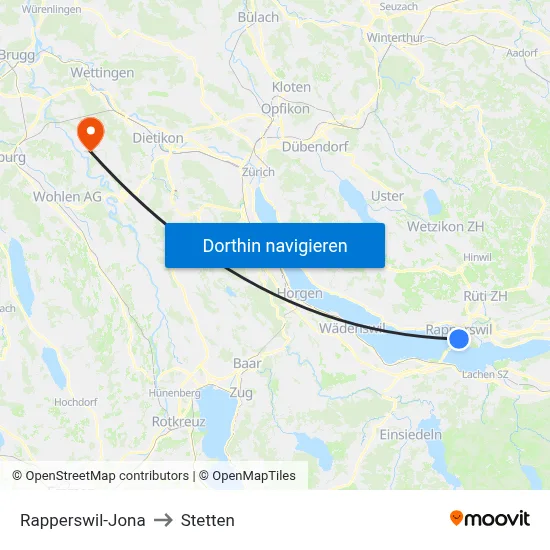Rapperswil-Jona to Stetten map