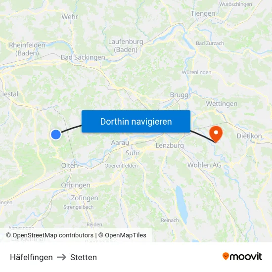 Häfelfingen to Stetten map