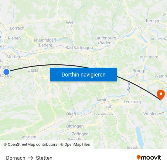 Dornach to Stetten map