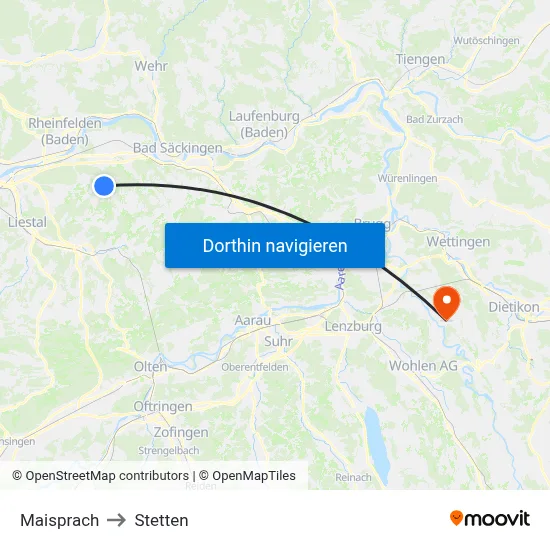 Maisprach to Stetten map