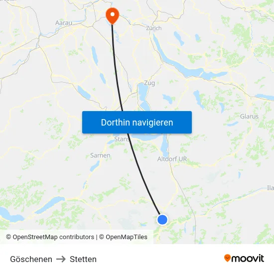 Göschenen to Stetten map