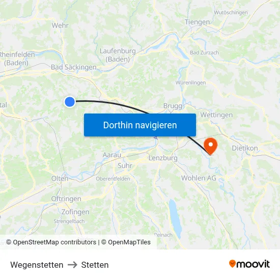 Wegenstetten to Stetten map