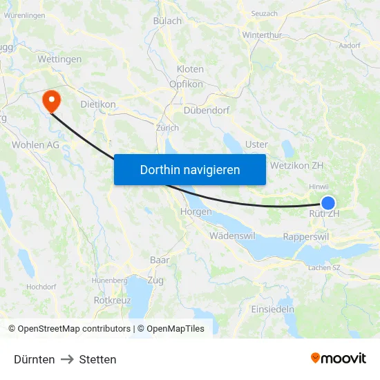 Dürnten to Stetten map