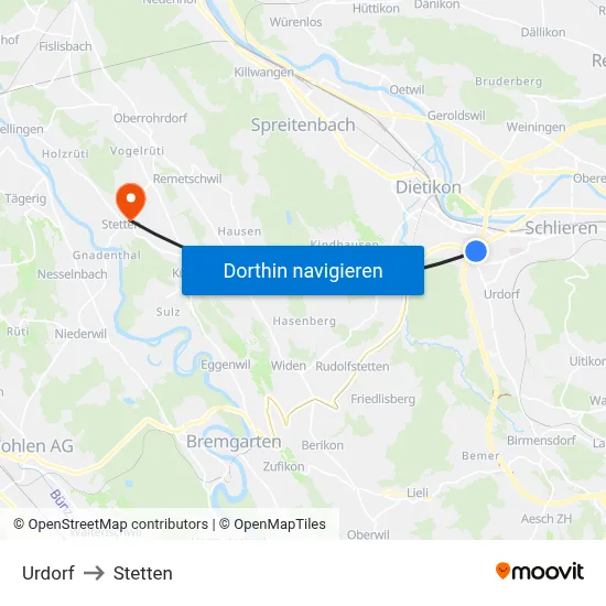 Urdorf to Stetten map