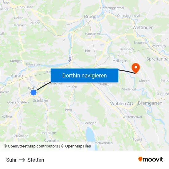 Suhr to Stetten map