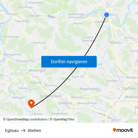 Eglisau to Stetten map