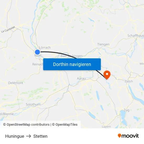 Huningue to Stetten map