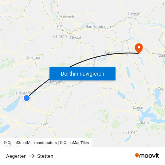 Aegerten to Stetten map