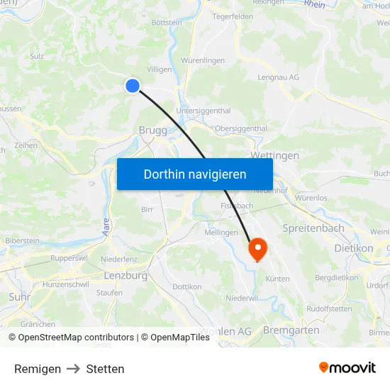 Remigen to Stetten map