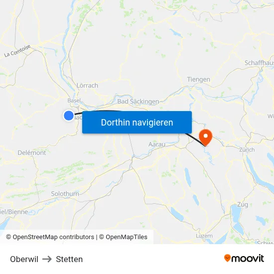 Oberwil to Stetten map