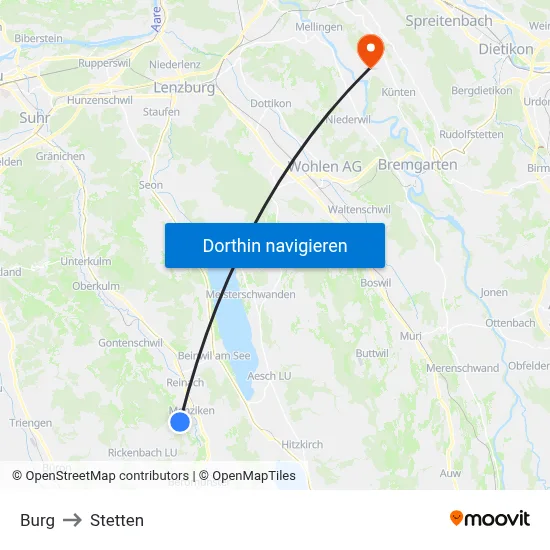 Burg to Stetten map