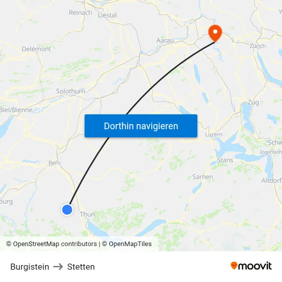 Burgistein to Stetten map