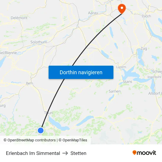 Erlenbach Im Simmental to Stetten map