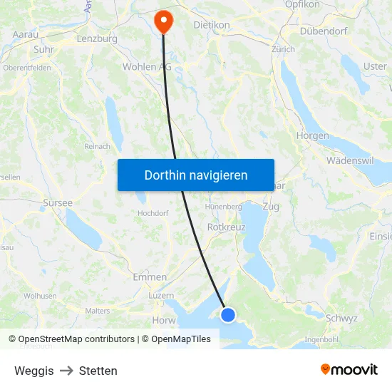 Weggis to Stetten map