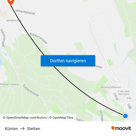 Künten to Stetten map