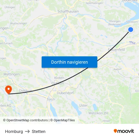 Homburg to Stetten map