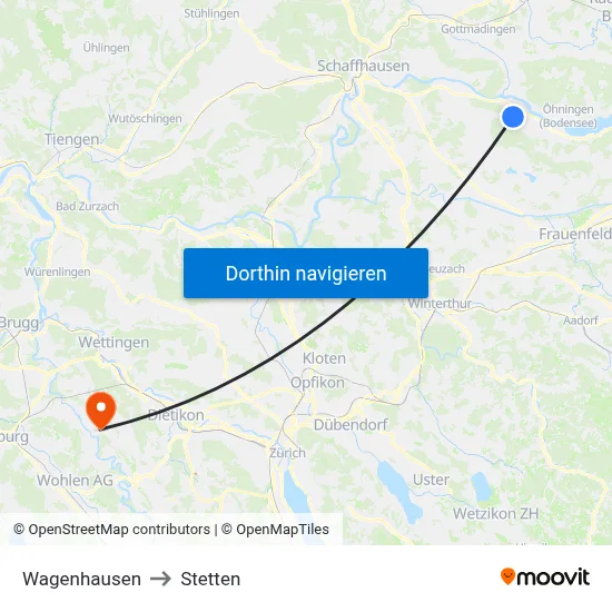 Wagenhausen to Stetten map