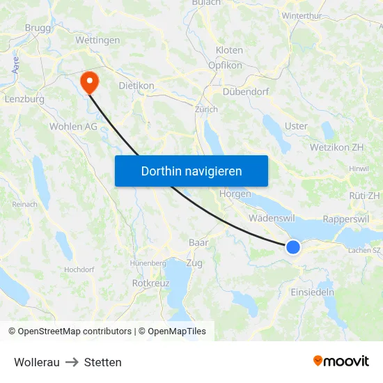 Wollerau to Stetten map