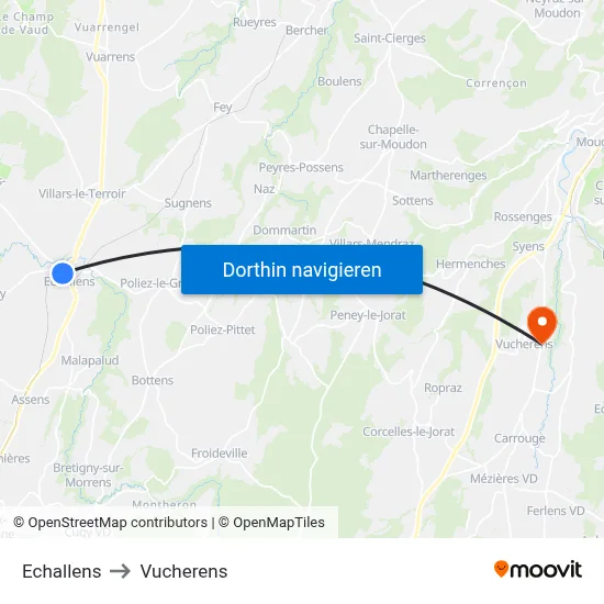 Echallens to Vucherens map