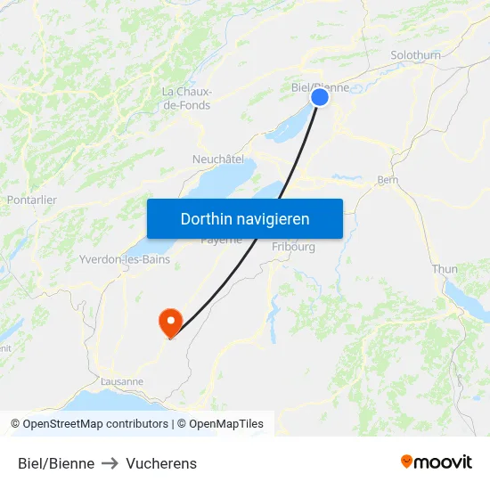 Biel/Bienne to Vucherens map