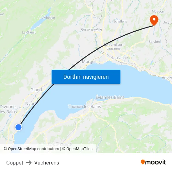 Coppet to Vucherens map