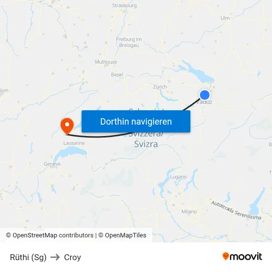 Rüthi (Sg) to Croy map