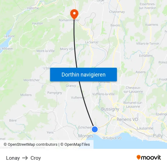 Lonay to Croy map