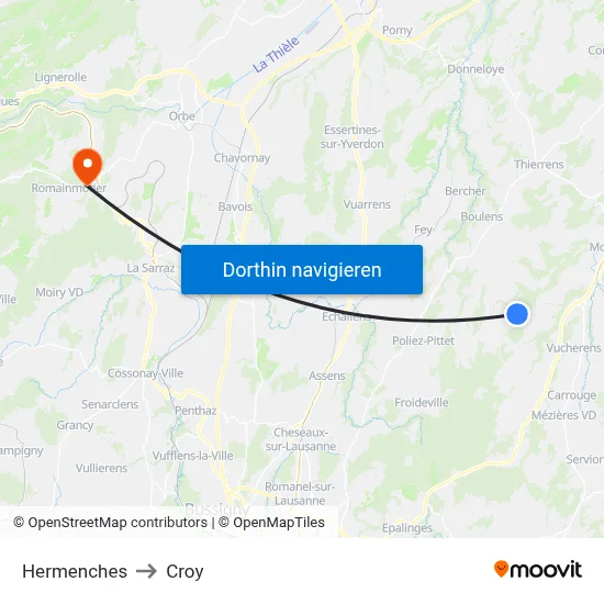 Hermenches to Croy map