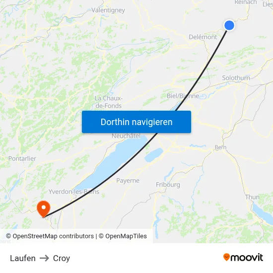 Laufen to Croy map