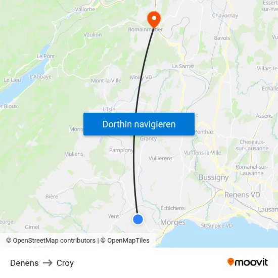 Denens to Croy map