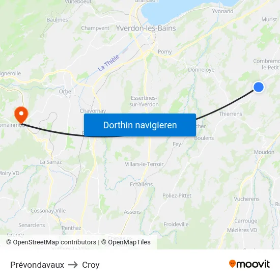Prévondavaux to Croy map