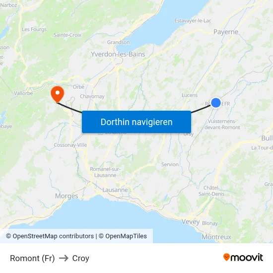 Romont (Fr) to Croy map