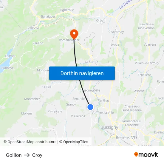 Gollion to Croy map