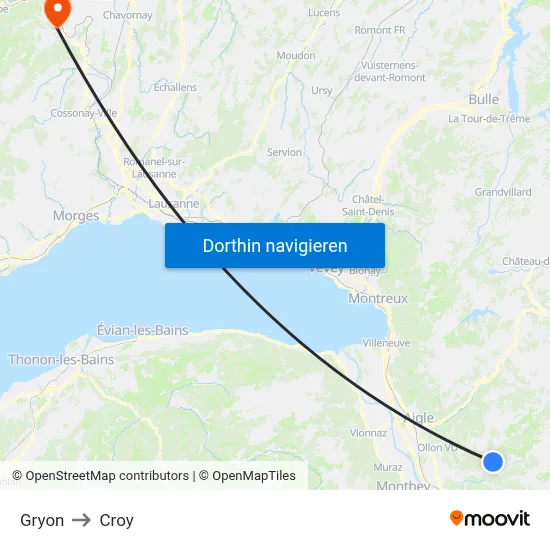 Gryon to Croy map