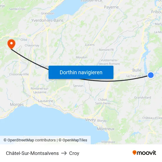 Châtel-Sur-Montsalvens to Croy map