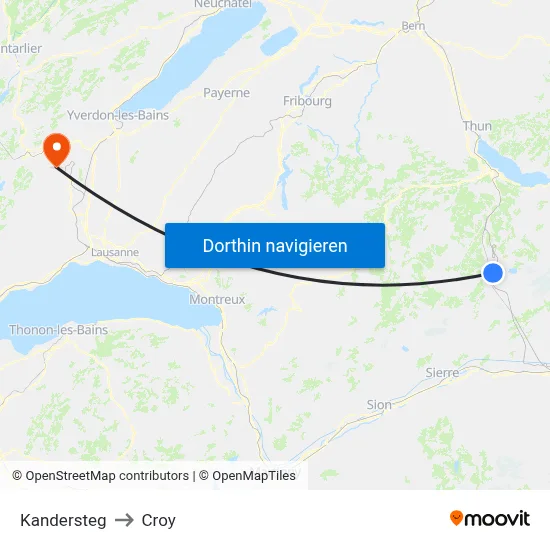 Kandersteg to Croy map