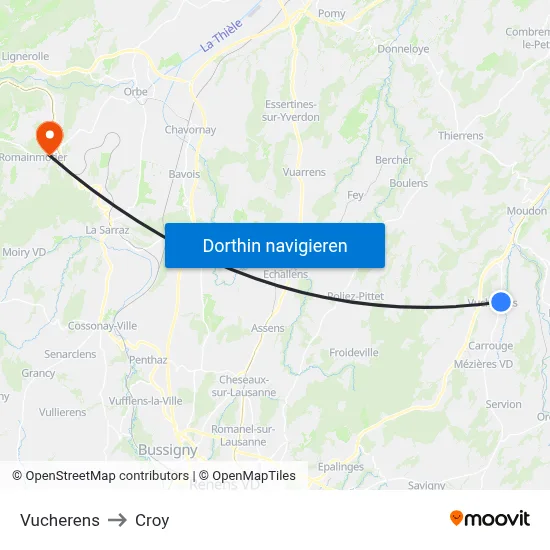 Vucherens to Croy map