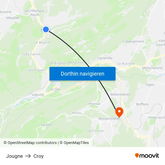 Jougne to Croy map