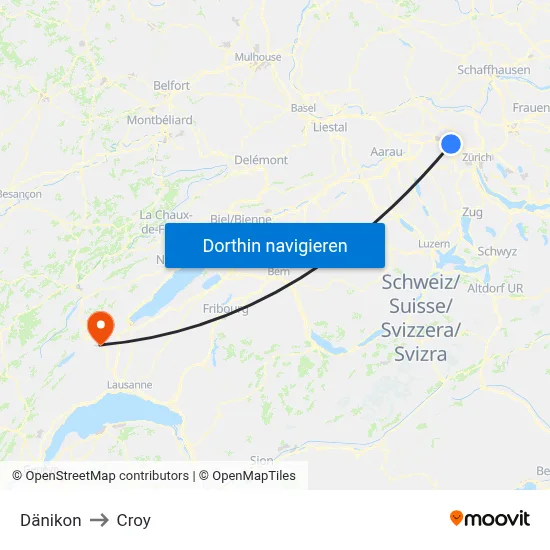 Dänikon to Croy map