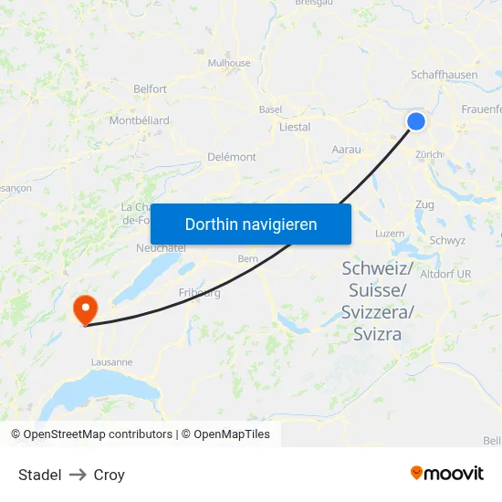 Stadel to Croy map