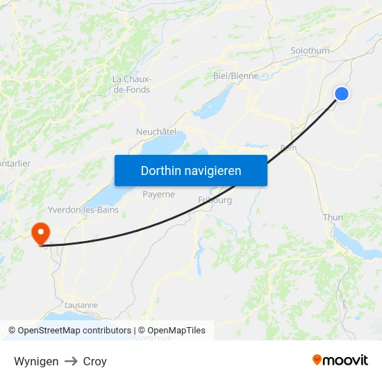 Wynigen to Croy map