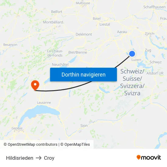 Hildisrieden to Croy map