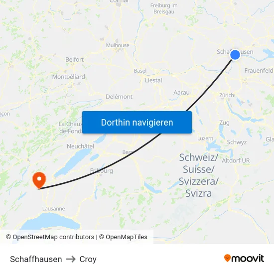 Schaffhausen to Croy map