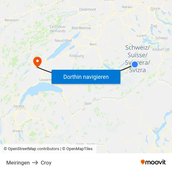 Meiringen to Croy map