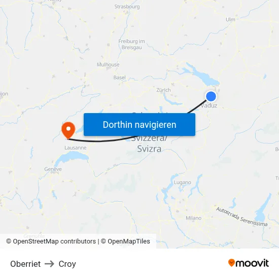 Oberriet to Croy map