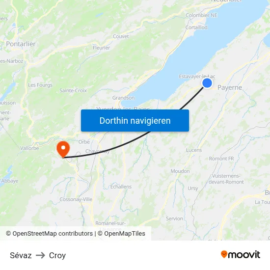 Sévaz to Croy map