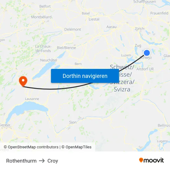 Rothenthurm to Croy map